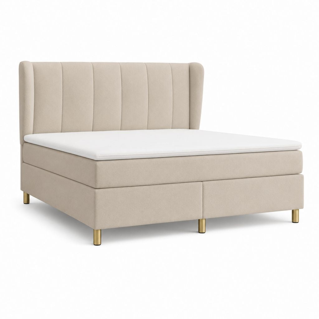 Letto matrimoniale rettangolare imbottito in poliestere beige con materasso e sovramaterasso 160 x 200 cm