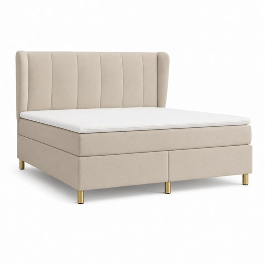 Letto matrimoniale rettangolare imbottito in poliestere beige con materasso e sovramaterasso 160 x 200 cm