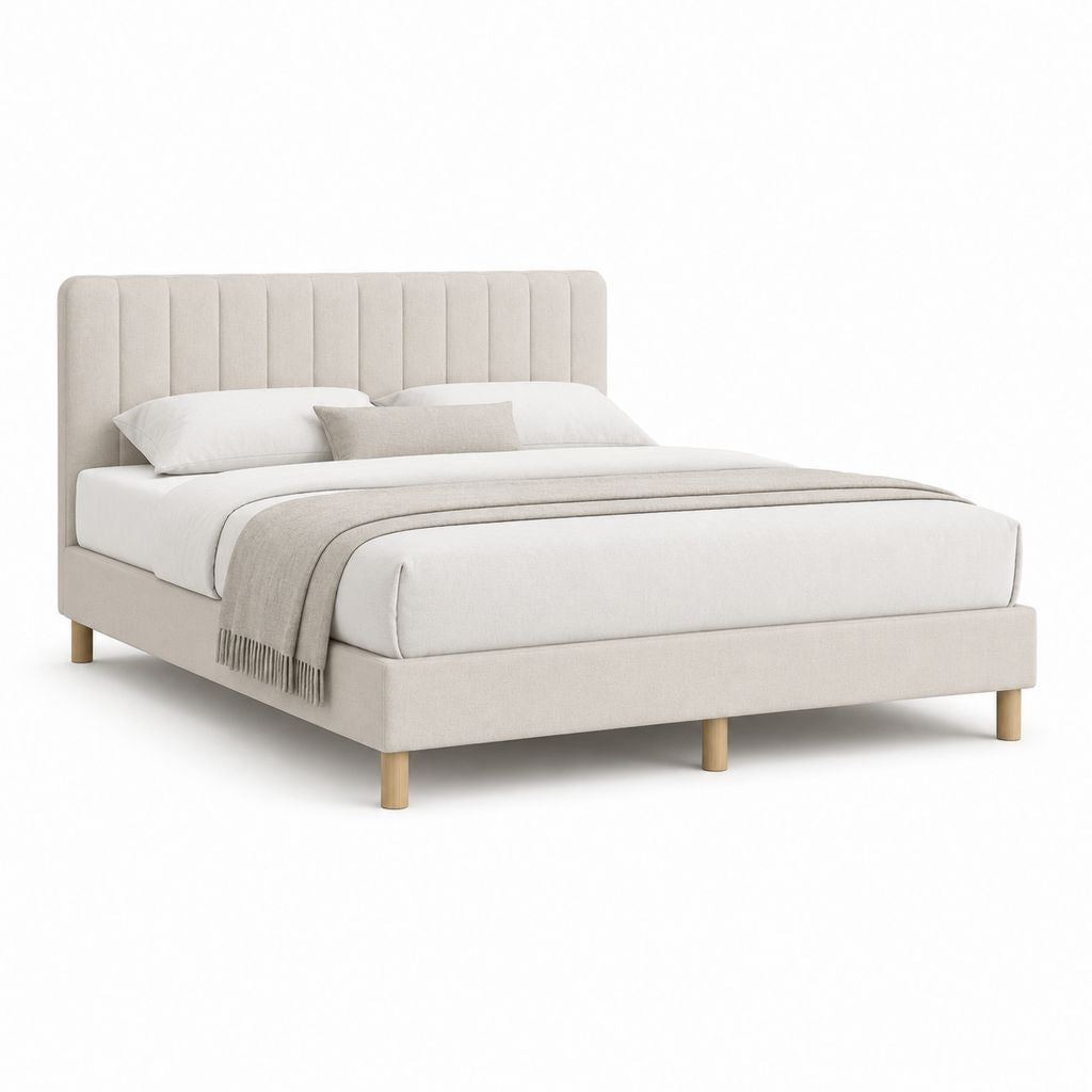 Letto matrimoniale imbottito in poliestere beige 170 x 215 x 110 cm per materasso 160 x 200 cm