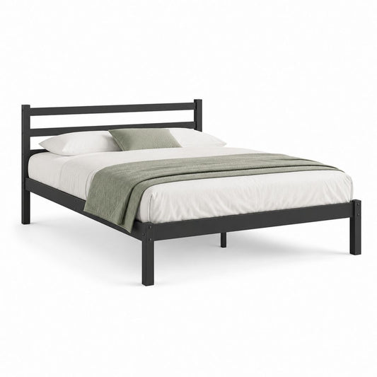 Letto matrimoniale in acciaio nero 140 x 200 cm con testiera e rete a doghe