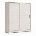 Armadio guardaroba rettangolare a 2 ante scorrevoli in truciolare melaminico bianco con maniglie dorate, 180 × 60 × 210 cm