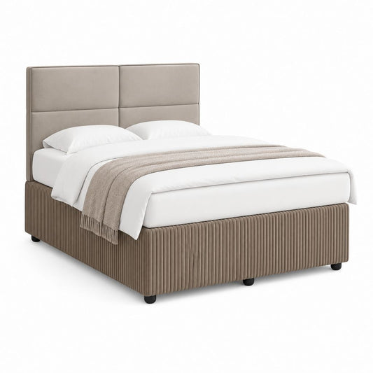 Letto matrimoniale imbottito 160 x 200 cm in tessuto e velluto a coste tortora con testiera rettangolare