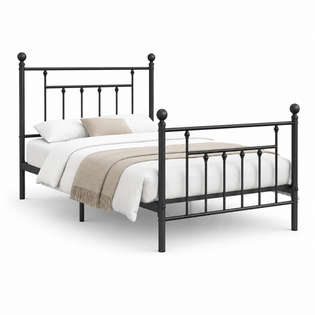 Struttura letto matrimoniale in acciaio nero per materasso 140 × 200 cm, dimensioni 208 × 145 × 110 cm