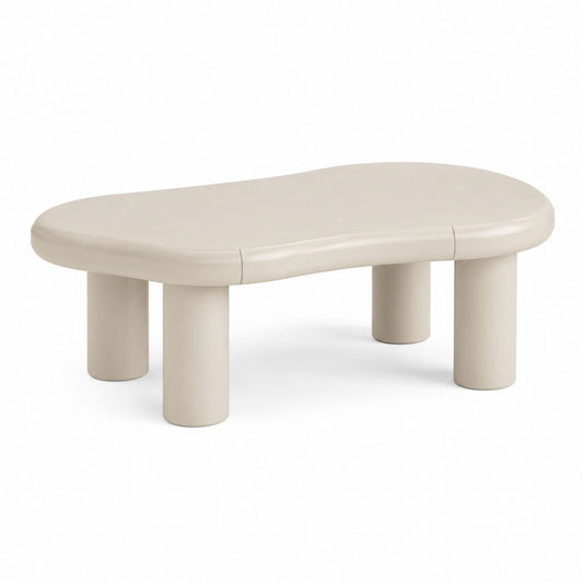 Tavolino basso in MDF laccato beige con forma organica, 120 x 70 x 40 cm