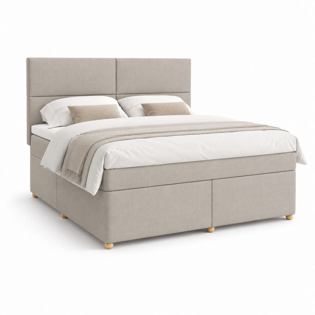 Letto matrimoniale imbottito beige per materasso 160 × 200 cm, dimensioni 180 × 210 × 120 cm, rivestimento in tessuto