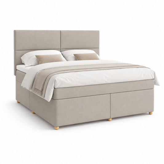 Letto matrimoniale imbottito beige per materasso 160 × 200 cm, dimensioni 180 × 210 × 120 cm, rivestimento in tessuto