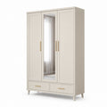 Armadio guardaroba a 3 ante con specchio e 2 cassetti in MDF beige e oro, 120 × 52 × 190 cm