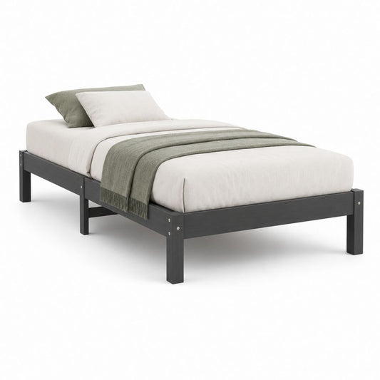 Letto singolo nero in pino massello con rete a doghe, 205 x 96 x 35 cm, per materasso 90 x 200 cm
